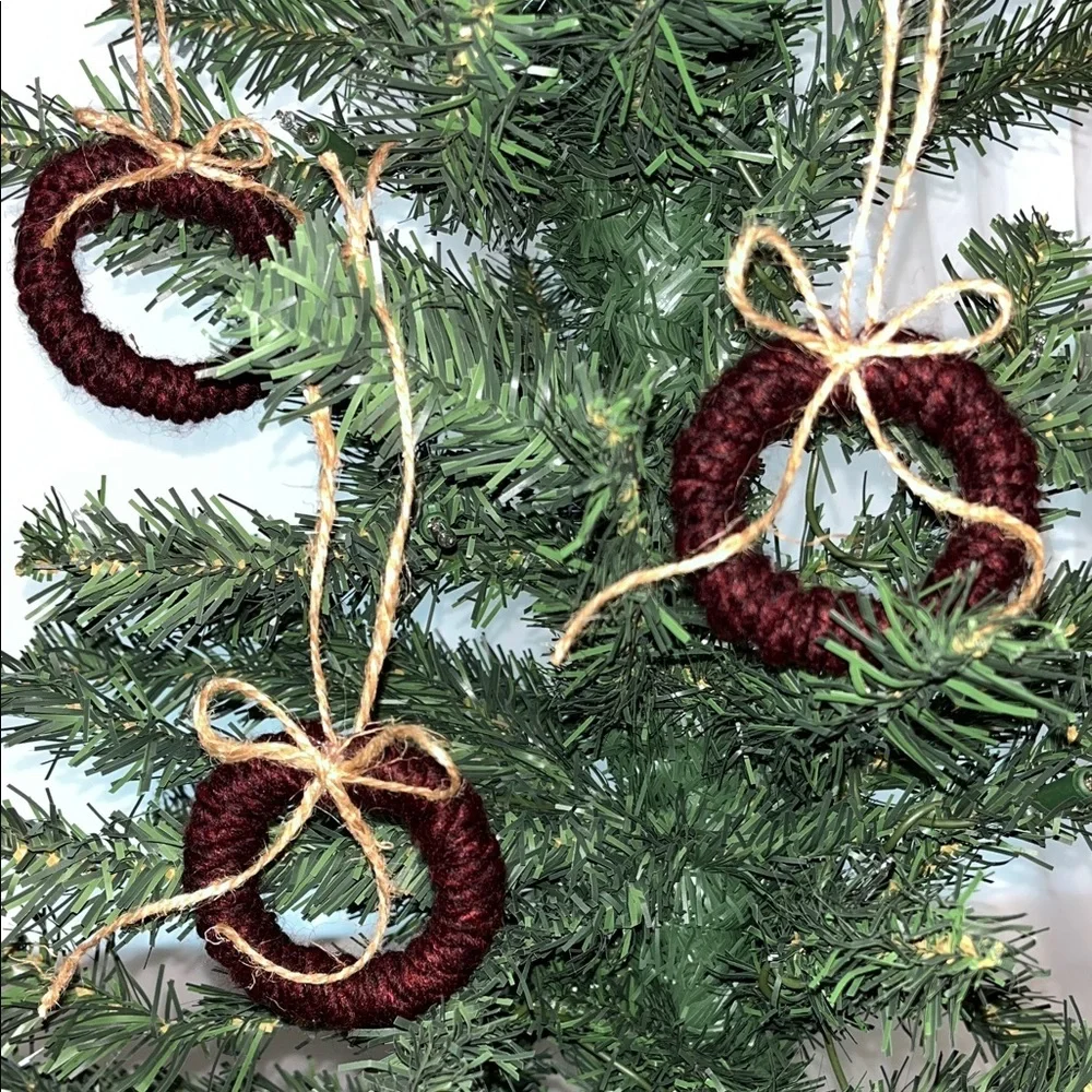 Christmas Ornament Wreath Farmhouse Country Primitive Bow Handmade